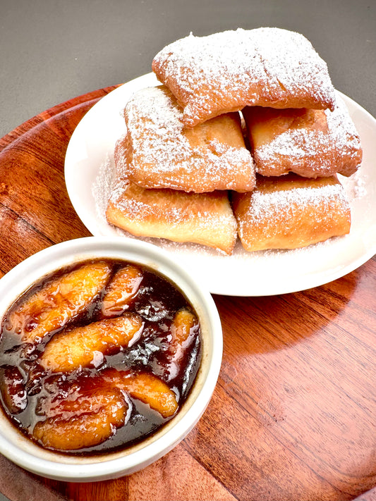New Orleans Beignets with Banana Foster Sauce