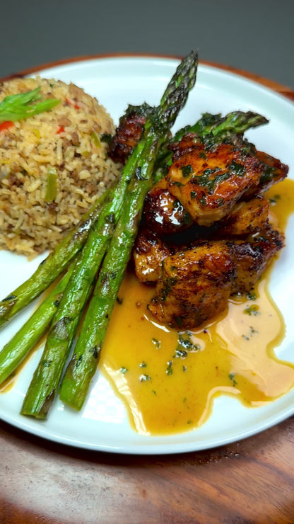 Honey Garlic Blackened Salmon Bites